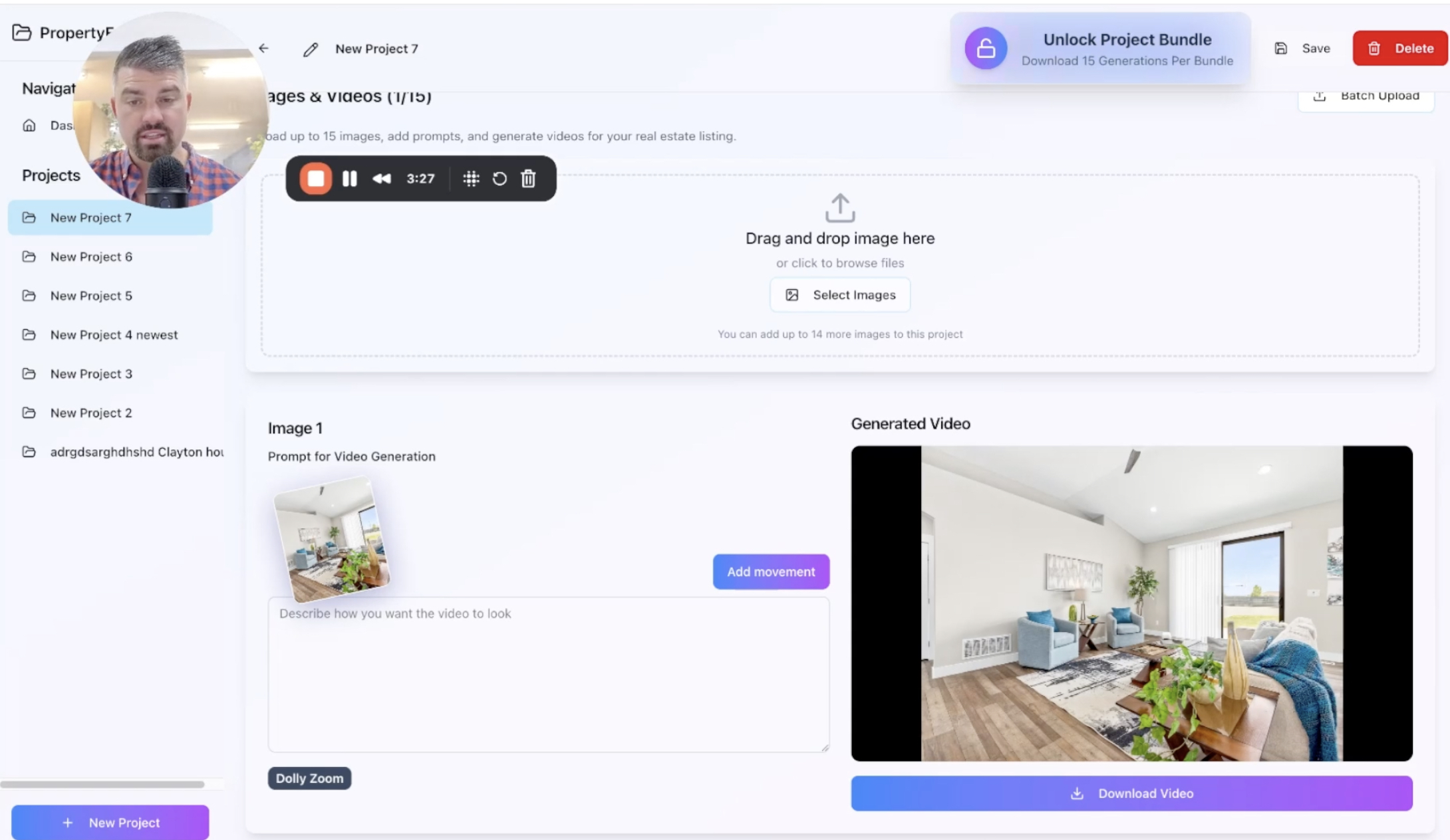 PropertyEdits.ai Software Interface - Transform property photos into professional videos